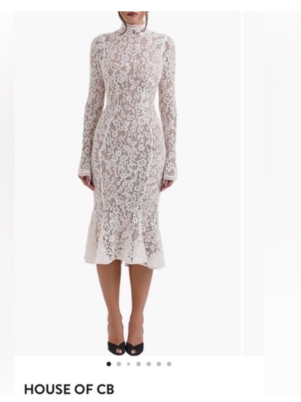 House of CB Ivory High-Neck Lace Long-Sleeve Midi Dress Sophia